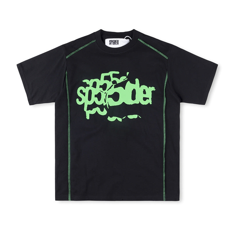 Sp5der Contrast Stitch Slub Tee