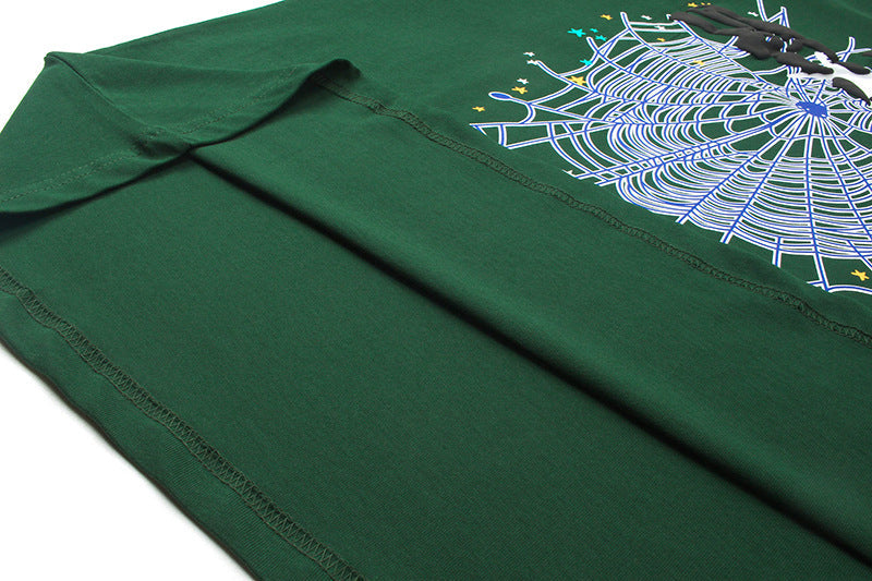 Sp5der Spider Web Print Gothic Punk T-Shirt Green
